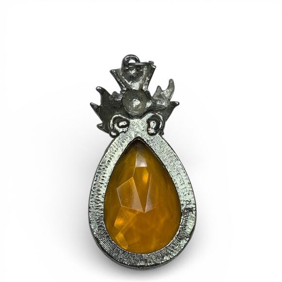 Scottish Thistle Pewter Pendant with Amber Glass Teardrop - Picture 4 of 5